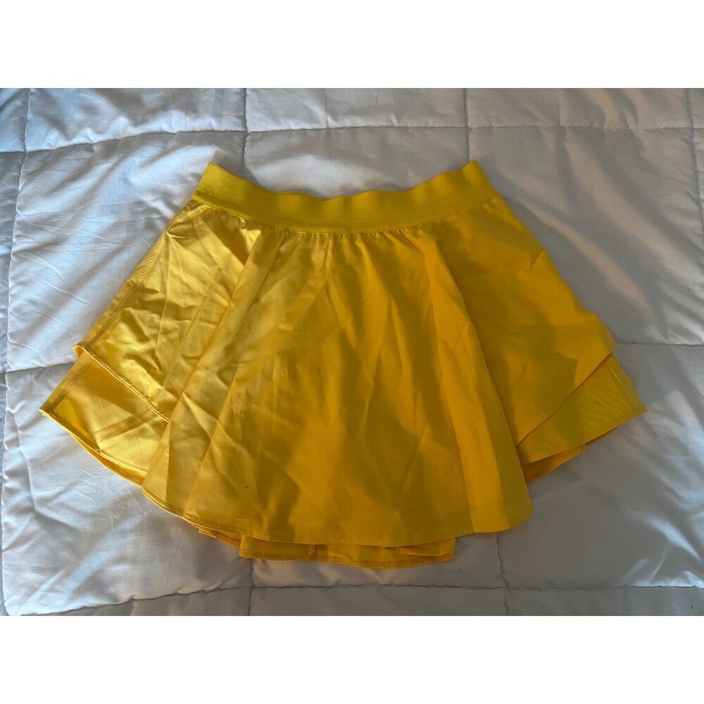 Bright Yellow Layered Skater Skirt with Elastic Waistband - Size Small